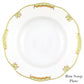 The Herend Princess Victoria Green Collection features a white porcelain rim soup plate with a textured pattern and elegant gold and green accents inspired by Queen Victoria. "Rim Soup Plate" is displayed in the bottom right corner.