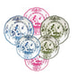 Five plates from the Vida Faenza Melamine Dinnerware and Placemat Collection by Beatriz Ball, featuring floral and scenic patterns in blue, green, and pink, are arranged fan-style on a white background.