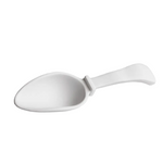 The Beatriz Ball Vida Nube Ice Scoop is a white melamine utensil with a wide, shallow bowl and short curved handle. Dishwasher safe, it's perfect for serving ice with style.