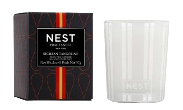 Replace the product in the sentence with: Nest Sicilian Tangerine Candle Collection from Nest with packaging.