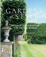 Book cover for Gardens of Style by Rizzoli, showcasing manicured hedges, a classic stone balustrade, and an arched garden view beneath clear skies—inviting readers into designer gardens that inspire fashion design.