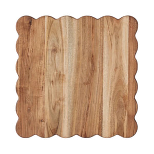 The etúHOME Scalloped Serving Board, Medium Square, features scalloped edges and a natural wood grain, offering both style and durability—perfect for daily kitchen use.