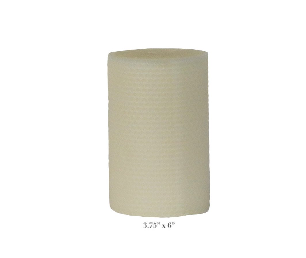 An ivory Perin Mowen Connoisseur Pillar Candle Collection candle, 3.75" in diameter and 6" tall, stands upright on a white background—a refined natural centerpiece for any setting.