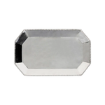 The Juliska Graham Small Octagonal Tray features a hammered stainless steel finish, angled corners, and a rope-patterned edge—making it a refined addition to any barware collection. Photographed against a white background.
