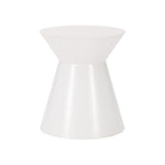 The Brooke Spot Table by Hickory Chair features a smooth, white hourglass shape and a round design that combines functional art with modern elegance.