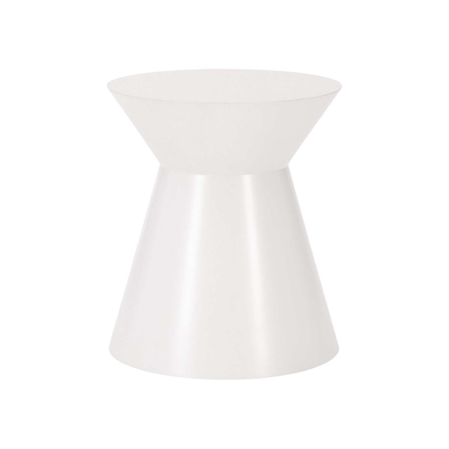 The Brooke Spot Table by Hickory Chair features a smooth, white hourglass shape and a round design that combines functional art with modern elegance.