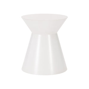 The Brooke Spot Table by Hickory Chair features a smooth, white hourglass shape and a round design that combines functional art with modern elegance.