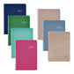 Seven Graphic Image 2027 Weekly Notebook designs in blue, green, teal, pink, beige, and gold covers are arranged in two rows, highlighting their textured surfaces and gold-embossed years—ideal for use as an appointment book or a stylish leather notebook.