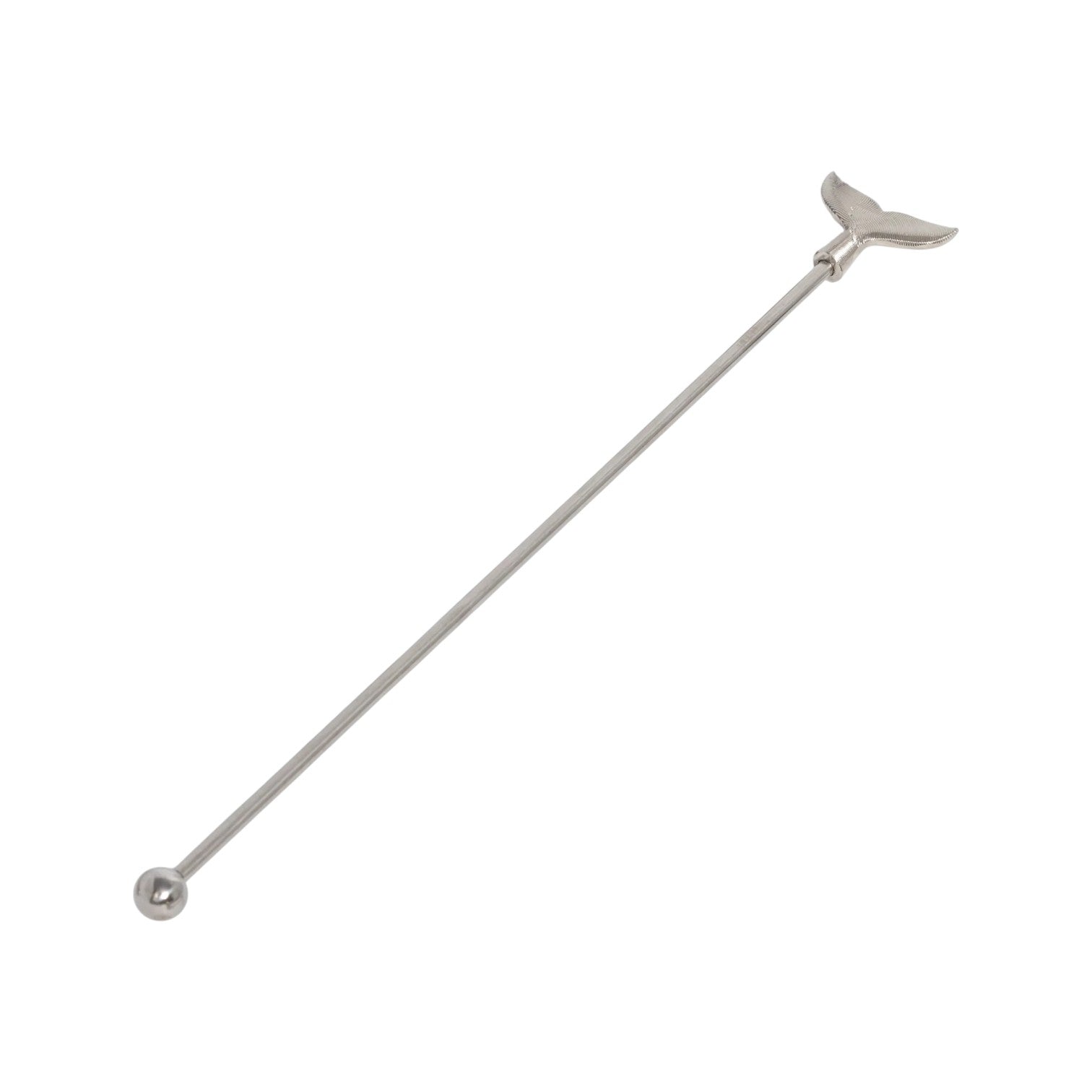 The Zodax Drink Stirrer showcases a whale tail design on one end and a small ball on the other, making it a stylish nautical bar accessory displayed against a white background.