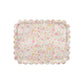 The Meri Meri Wharfedale Tray is a rectangular tray with scalloped edges, featuring a vibrant multicolored floral pattern in pink, orange, yellow, and green on a white background.