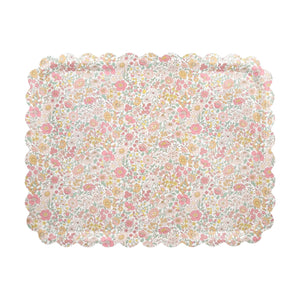 The Meri Meri Wharfedale Tray features a scalloped edge and pastel floral pattern in pink, yellow, and green on white—an ideal accent for your table setting.