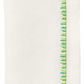 The Kim Seybert Filament Napkin Set includes crisp white linen napkins, neatly folded and accented with delicate blue and green embroidered stitching along one edge.