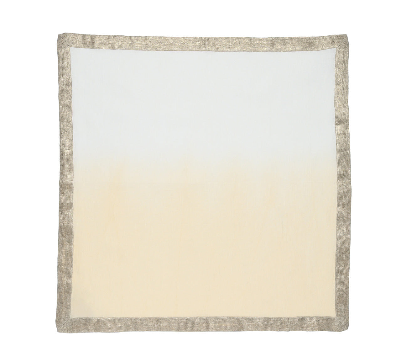 The Kim Seybert Dip Dye Napkin Set offers a charming beige gradient with a shimmering metallic foil border, adding elegance to your table setting.