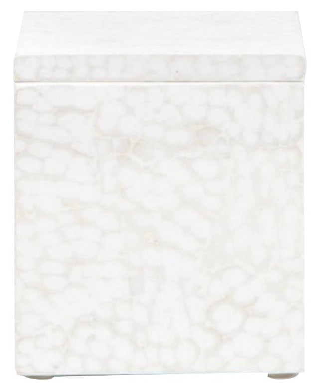 White square box with a marbled texture and flat lid, from the Callas Bath Collection by Pigeon & Poodle, shown against a plain white background.