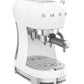 The SMEG Espresso Machine Collection by Smeg offers a white espresso machine with chrome accents, dual spouts, and a Thermoblock heating system for precise temperature control, perfect for home use.