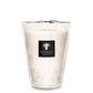 A Baobab Collection Pearls White Candle scented candle from the Baobab collection in a translucent, patterned glass container with a white background.