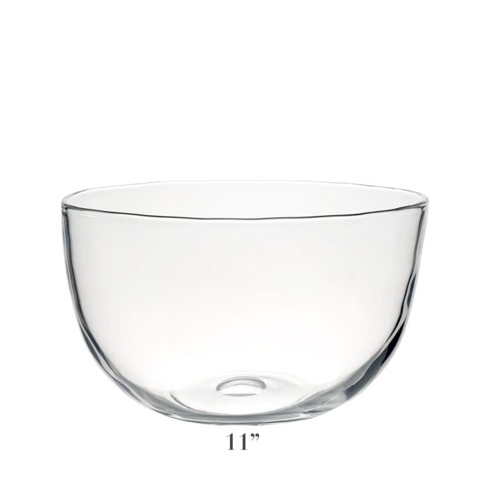 The Whitney Deep Bowl Collection by William Yeoward Crystal features a clear, round glass centerpiece bowl measuring 11 inches, displayed on a white background.