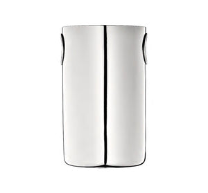 The Oh de Christofle Wine Bucket by Christofle is a reflective, cylindrical stainless steel cooler with a smooth surface and two small notches near the rim—an elegant addition to any home bar, pictured against a white background.