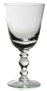 The Fanny Clear Collection wine glass by William Yeoward Crystal features a decorative beaded stem, a round base, and a classical bowl design, shown empty against a white background.