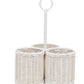 The Micaela White Rattan Serveware Collection by Blue Pheasant features a caddy with three round compartments and a central looped handle, blending stylish practicality with classic woven design.