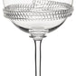 The Juliska Dean Drinkware Collection features mouth-blown wine glasses with a clear finish and a decorative, textured band wrapping around the lower half of the bowl.