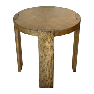 The Century Furniture Large Chairside Table in Wheat features three wide, straight legs and a light brown finish—perfect for adding style to your home decor.