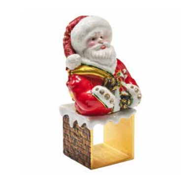 Kim Seybert Santa Napkin Rings featuring a figure emerging from a chimney as festive Christmas table decor.