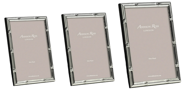 Three elegant Addison Ross Bamboo Silver Plated Picture Frames in varying sizes displayed side by side, each featuring a stylish bamboo-style border.