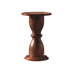 The Hickory Chair Spool Spot Table is a solid Mahogany drink table with round top and bottom, and an hourglass-shaped central support for a striking sculptural profile.