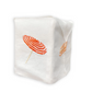 A white Italian linen tissue box cover from the Haute Home Beach Umbrella Bath Collection, featuring embroidered orange lollipops on its sides, is displayed against a plain white background.