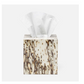 Square tissue box holder in a brown and cream birdseye burl veneer from the Pigeon & Poodle Bisbee Bath Collection.