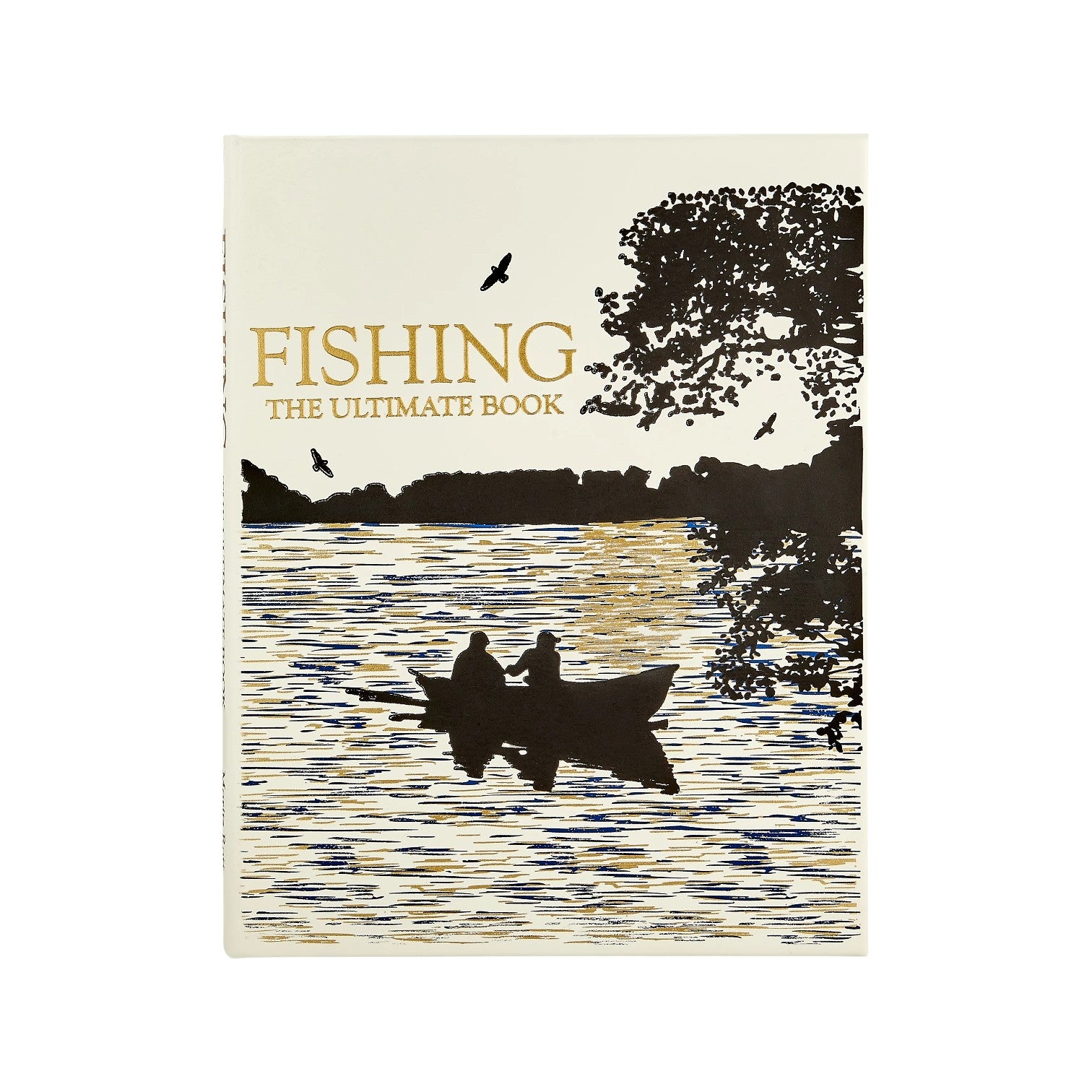 The "Fishing The Ultimate Book" by Graphic Image features a cover with two people fishing in a boat on a lake amid trees and birds, reflecting the spirit of an illustrated fishing guide.