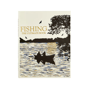 The "Fishing The Ultimate Book" by Graphic Image features a cover with two people fishing in a boat on a lake amid trees and birds, reflecting the spirit of an illustrated fishing guide.
