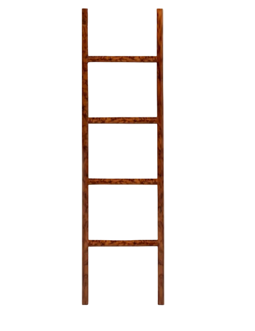 The Winthrop Collection wooden ladder by Pigeon & Poodle, featuring four rungs and designed as a stylish towel rack, stands upright against a plain white background.