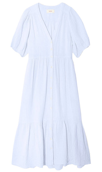 Xirena Lennox Dress with button details and a ruffled hem.