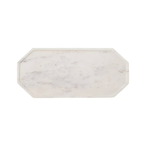 Aila Serving Tray by Blue Pheasant, made of Italian marble with angled corners, subtle gray veining, and a raised edge, is pictured on a plain white background.