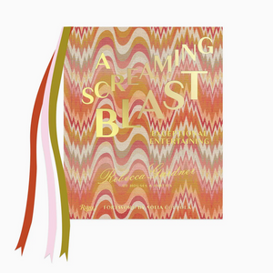 A Screaming Blast by Rizzoli features a bold, wavy pink, orange, and gold cover with ribbon bookmarks on the left, reflecting an entertaining style inspired by retro desserts.