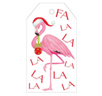 The Christmas Flamingo Gift Tag Set of 4 by Caspari features a pink flamingo in a Santa hat with "Fa La La La La" text—perfect decorative tags with gold hang cord for your holiday gifts.