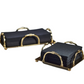 Two Zodax Alessia Gold Napkin Holders from Zodax, each holding a stack of black napkins, are displayed on a white background.