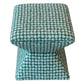 The Hamilton Outdoor Ottoman in Boheme Green by Lee Industries features a square, upholstered design with a geometric pattern—ideal for adding modern flair to your patio.