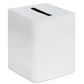 White square Mod Bath Collection tissue box cover in premium linen with a wave-patterned texture and a rectangular opening.