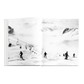 Black and white photo of skiers on a snowy slope with ski lift and distant peaks—an iconic scene from "The Ultimate Ski Book" by Graphic Image, capturing the essence of classic ski culture.