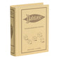 A beige, fabric-wrapped book from WS Game Company’s Vintage Bookshelf Board Games collection, designed to resemble a classic board game with dice artwork and labeled "Yahtzee Vintage Bookshelf Edition.
