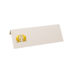 The Printery Double Monkeys Place Cards are blank, cream-colored, and tented, featuring two gold embossed monkeys facing each other on the left—perfect for adding a playful yet elegant touch to your event table settings.