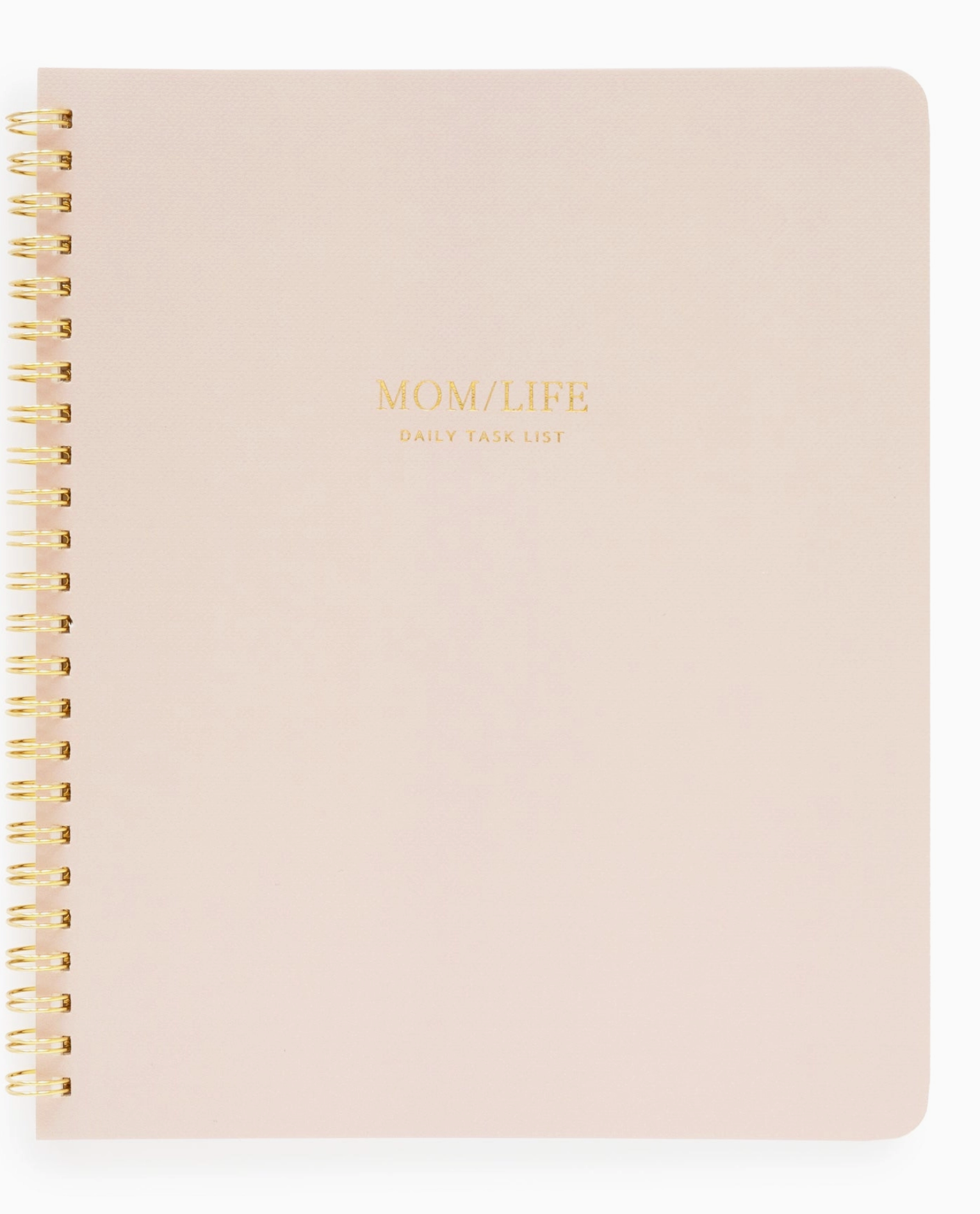 The Sugar Paper Mom/Life Spiral Notebook features a light pink spiral-bound design with gold "MOM/LIFE DAILY TASK LIST" text on the cover—perfect for organized moms to keep daily to-dos in check.