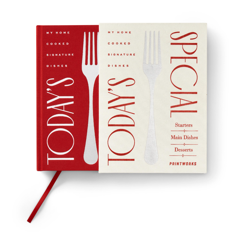 Two hardcover "Today's Special Recipe Book" titles by PrintWorks, featuring a fork illustration and bold red text, overlap partially—ideal for anyone seeking inspiration or new cooking ingredients.