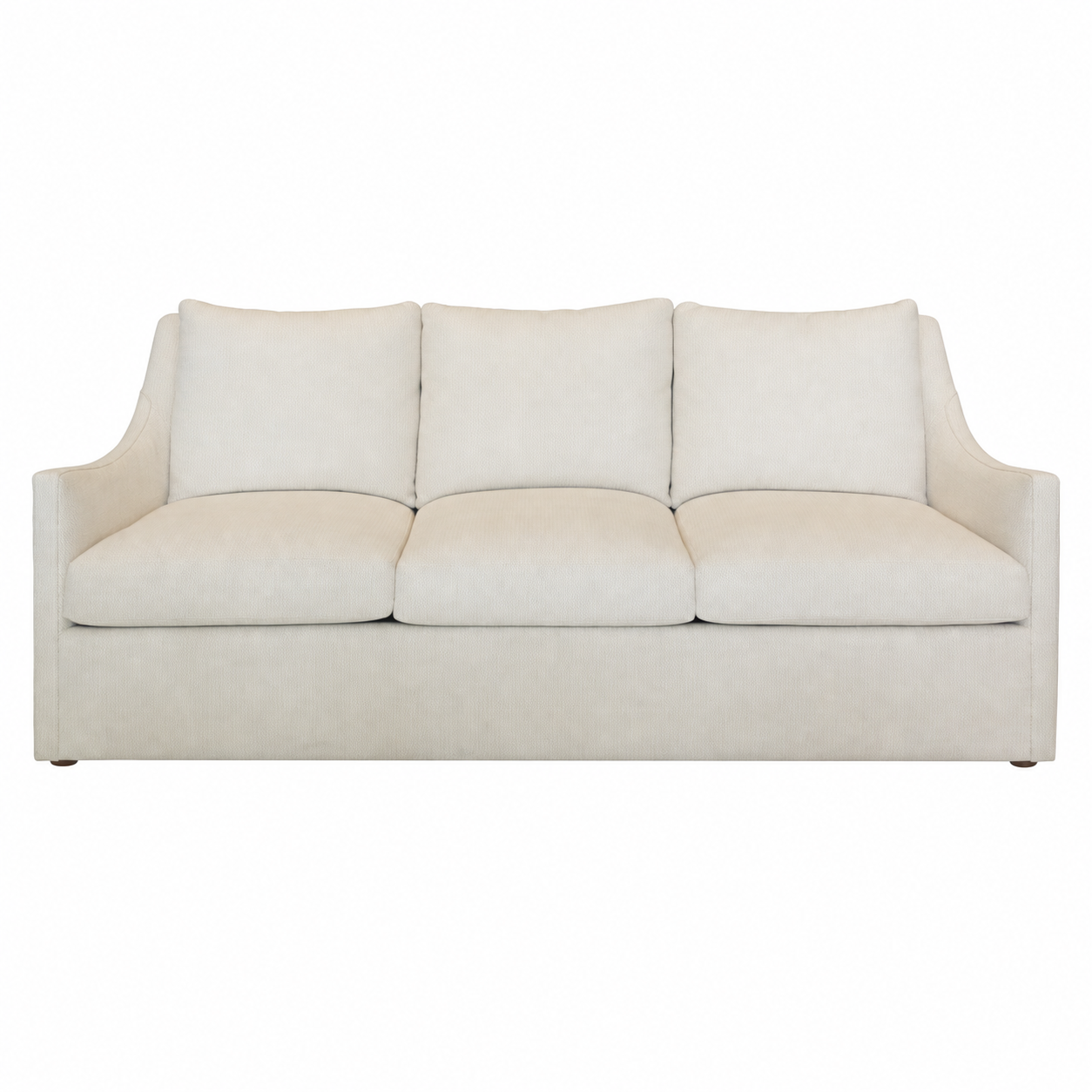 A beige Jules Configurable Sofa by Hickory Chair, featuring three cushions, slightly curved arms, and a minimalist design, is displayed against a plain white background.