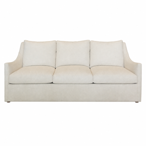 A beige Jules Configurable Sofa by Hickory Chair, featuring three cushions, slightly curved arms, and a minimalist design, is displayed against a plain white background.