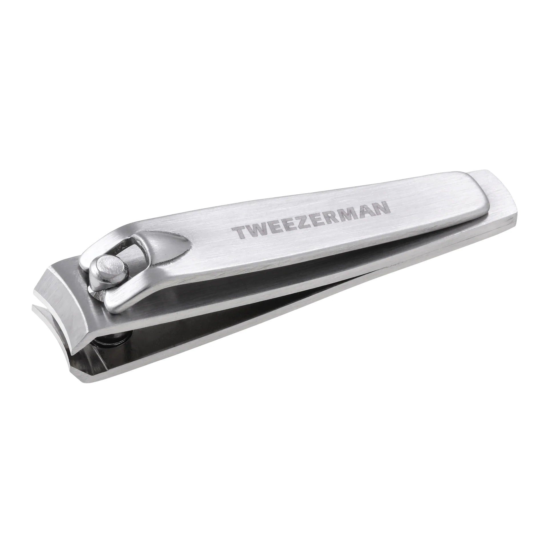 The Tweezerman Stainless Steel Fingernail Clippers, ideal for manicure maintenance, are shown on a white background with the brand name engraved on the handle.