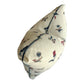 The Flora Calico Pillow by Hive Custom Pillows is a cream-colored 22x22 pillow with blue piping and a floral and bird design in blue, red, and gray, pictured from the side.